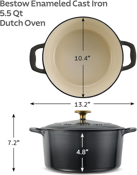 Tramontina Bestow Enameled Cast Iron Dutch Oven Pot with Lid, Round 5.5-quart, Smoke (Gold Knob)
