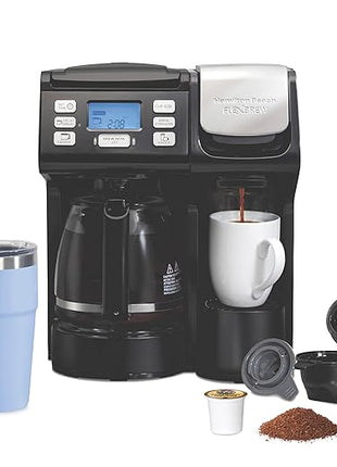 Hamilton Beach FlexBrew Trio 2-Way Coffee Maker, Compatible with K-Cup Pods or Grounds, Combo, Single Serve & Full 12c Pot, Black - Fast Brewing (49902)