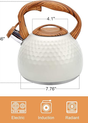 Tea pot, 3.2Qt Whistling Tea Kettle Stovetop, Convenient switch/heat-resistant handle, coffee, tea, milk teapots, Gas Electric Applicable (cream)