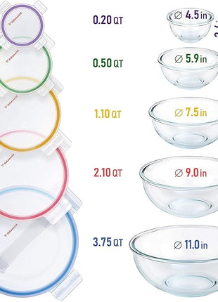 Glass Mixing Bowls Lids - (Bowls Not Included) Lids are compatible with all Glass Mixing Bowls Set