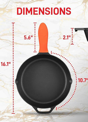 NutriChef 10 Inch Cast Iron Skillet with Lid - Pre-Seasoned Small Fry Pan with Side Drip Spout and Silicone Handle