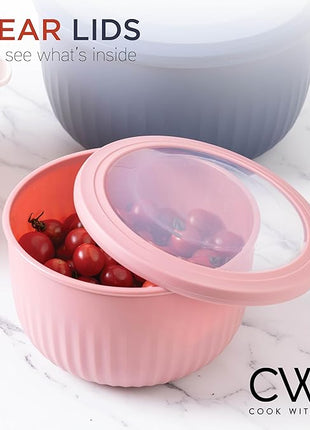 COOK WITH COLOR Prep Bowls with Lids- Wide and Deep Nesting Plastic Small Mixing Bowl Set with Lids, 12 Piece Set - Deep Bowls, Navy