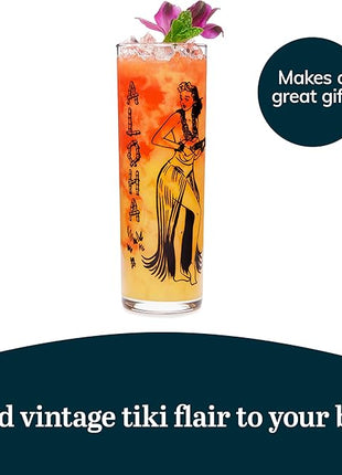 Libbey Zombie Clear Glass Tumbler Set, Vintage-Style Tiki Drinking Glasses Set of 4, Exotic, Tall Drinking Glass Cups for Backyard Luau or Pool Party