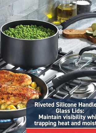 T-fal Experience Nonstick Cookware Set 12 Piece, Induction, Oven Broiler Safe 350F, Kitchen Cooking Set w/Fry Pans, Saucepan, Stockpot, Kitchen Utensils, Pots and Pans, Dishwasher Safe, Black