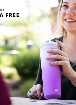 Simple Modern Plastic Tumbler with Lid and Straw | Reusable BPA Free Iced Coffee Cups Double Wall Smoothie Cup | Gifts for Women Men Him Her | Classic Collection | 24oz | Blush