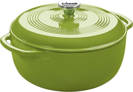 Lodge 6 Quart Enameled Cast Iron Dutch Oven with Lid – Dual Handles – Oven Safe up to 500° F or on Stovetop - Use to Marinate, Cook, Bake, Refrigerate and Serve – Avocado