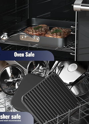 Cooks Standard Nonstick Square Grill Pan 11 x 11-Inch, Hard Anodized Grilling Skillet Pan Cookware for Camping, Home Use