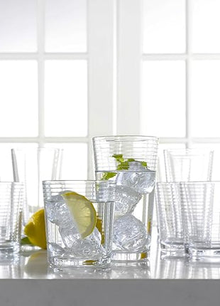 Drinking Glasses - Set of 8 Glass Cups, 4 Highball Glasses (17oz) 4 Rocks Glasses (13oz) Ribbed Glasses for Mixed Drinks, Water, Juice, beer, Wine, Excellent Gift!