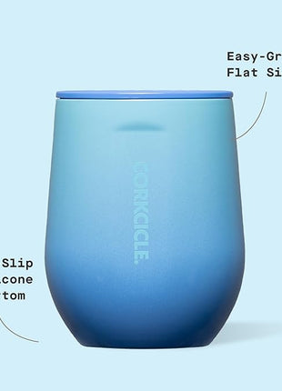 Corkcicle Classic Stemless Wine Tumbler - Keeps Drinks Cold for 6 Hours - Triple-Insulated Stainless Steel - Non-Slip Bottom - Summer Drinkware Gift - Keeps Drinks Ice Cold - 12 oz - Boom Box Blue