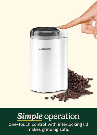 Cuisinart Coffee Grinder, One Touch Control Coffee Bean Grinder with Stainless Steel Bowl and Blades, 2.5 oz/70g Capacity Enough for 12 Cups, On/Off Switch with Safety Interlock, DCG-20N, White