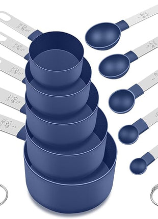 Measuring Cups and Spoons Set, 10 Pieces Nesting Measure Cups and Spoons, Kitchen Essentials Gadgets with Stainless Steel Handle for Dry & Liquid Ingredient, Blue