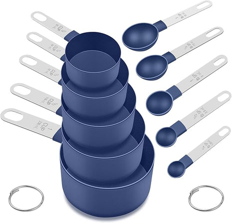Measuring Cups and Spoons Set, 10 Pieces Nesting Measure Cups and Spoons, Kitchen Essentials Gadgets with Stainless Steel Handle for Dry & Liquid Ingredient, Blue