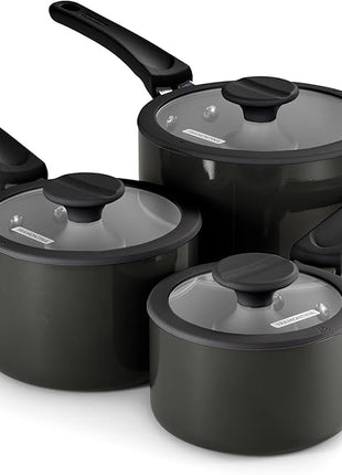 Tramontina Ceramic Non Stick 6-Piece Nesting Sauce Pan Set with Lids - Stackable Nonstick Cookware Set, Dishwasher and Oven Safe, Dark Gray