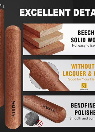Walfos Mini Rolling Pin Set - Small Natural Wooden Rolling Pins, Baking Dough Roller for Pizza, Pie, Pasta, Bread, Pastry, No Coating (8inch)