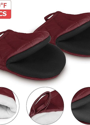 1 Pair Short Oven Mitts, Heat Resistant Silicone Kitchen Mini Oven Mitts for 500 Degrees, Non-Slip Grip Surfaces and Hanging Loop Gloves, Baking Grilling Barbecue Microwave Machine Washable