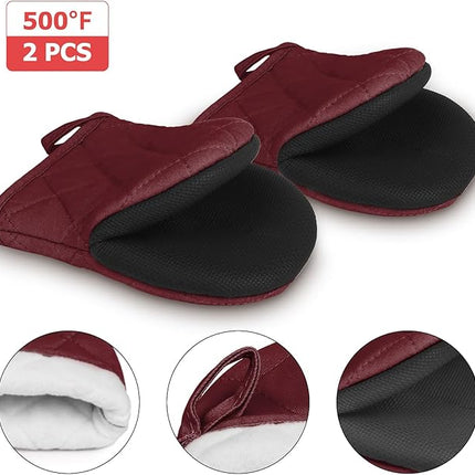 1 Pair Short Oven Mitts, Heat Resistant Silicone Kitchen Mini Oven Mitts for 500 Degrees, Non-Slip Grip Surfaces and Hanging Loop Gloves, Baking Grilling Barbecue Microwave Machine Washable