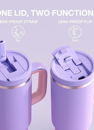 40 oz Tumbler with Handle and Straw: Stainless Steel Insulated Tumbler Keeps Cold for 24 Hours, Leakproof Travel Cup Fits in Cup Holder and BPA-Free, Mauve