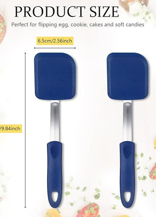 Silicone Cookie Spatula Turner 2 Pack Mini Brownie Spatula Flexible Kitchen Small Silicone Turner for Nonstick Cookware Heat Resistant No Scratch Flipper for Egg Pancake(Blue)
