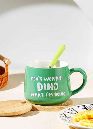 BigNoseDeer Cute Dinosaur Mug Ceramic Coffee Mug with 3D Cartoon Dino Inside,Funny Mugs with lid Spoon,White Elephant Gifts for Adults,Gag Gifts for Women Animal Gift Cute Stuff Cool Stuff