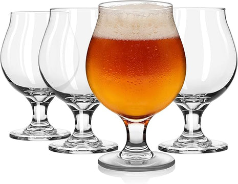 Libbey Craft Brews Classic Belgian Beer Glasses, Dishwasher Safe Beer Glasses Set of 4 for Belgian Ale, Tulip Beer Glasses