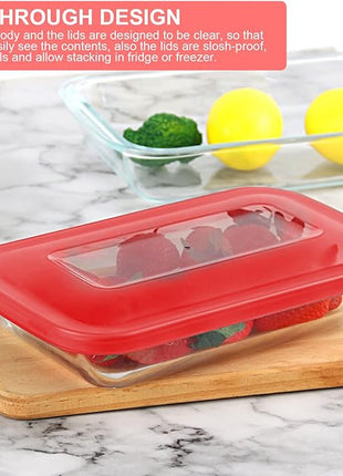 KOMUEE 8 Pieces Glass Baking Dish with Lids Rectangular Glass Baking Pan Bakeware Set with BPA Free Lids, Baking Pans for Lasagna, Leftovers, Cooking, Kitchen, Fridge-to-Oven, Red
