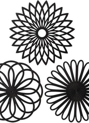 ME.FAN Silicone Trivet Mat - Kitchen Hot Pads for Pots & Dish - Insulated Teapot Trivet - Flexible, Durable, Non-Slip Large Coasters 3 Set Black