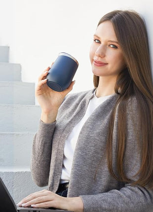 MEWAY 12oz/4 Pack Wine Tumbler Glasses with Lid - Stemless Double Wall Vacuum Stainless Steel Travel Tumbler - Keeping Cold & Hot for Wine,Coffee,Cocktails,Drinks-Family and Gifts (Navy,Set of 4)