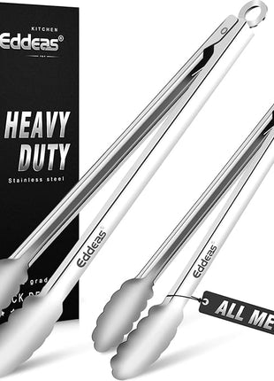 Grill Tongs, Heat Resistant 600 Degrees 17 & 12 Inch Extra Long BBQ Tongs, All Metal Kitchen tongs, Stainless Steel Locking tong for Cooking, Grilling, Barbecue/BBQ, Buffet, Set of 2