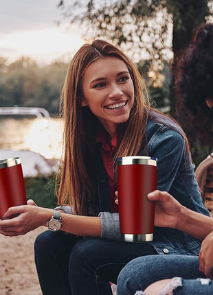 20oz Tumbler Bulk Stainless Steel Vacuum Insulated Tumblers with Lid Double Wall Travel Mug, Durable Powder Coated Coffee Cup, Suitable for Ice Drinks and Hot Beverage (Red 6pack)