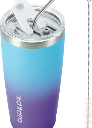 BJPKPK 20 oz Stainless Steel Vacuum Insulated Tumblers with Lids and Straw Reusable Travel Water Mug Double Wall Coffee Cup for Women and Men,Ocean Dream