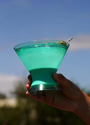 Host Freeze Insulated Martini Cooling Cups, Plastic Freezer Gel Chiller Double Wall Stemless Cocktail Glass Set of 2 9oz, Tinted Aqua Blue, Green