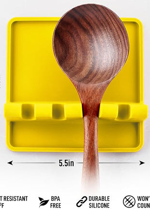Zulay Kitchen Silicone Utensil Rest with Drip Pad for Multiple Utensils - BPA-Free, Heat-Resistant Spoon Rest & Spoon Holder for Stove Top - Kitchen Utensil Holder for Ladles & Tongs - Yellow