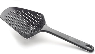 Joseph Joseph Scoop Plus Colander, Spoon Drainer/Strainer, Scoop, Drain and Serve, heat resistant up to 200°C (392°F), Dishwasher safe, Large, Black