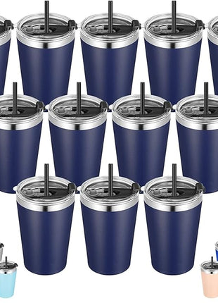 VEGOND 12oz Tumbler Stainless Steel Tumbler bulk Vacuum Insulated Double Wall Travel Tumbler with Lid and Straw Reusable Tumbler, Navy blue 12 Pack