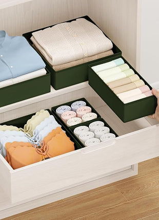 DIMJ Drawer Organizer Clothes, 15 Pack Dresser Organizer, Foldable Closet Organizers and Storage, Fabric Dresser Bins, Drawer Dividers for Nursery, Baby Clothes, Underwears, Sock (Green)