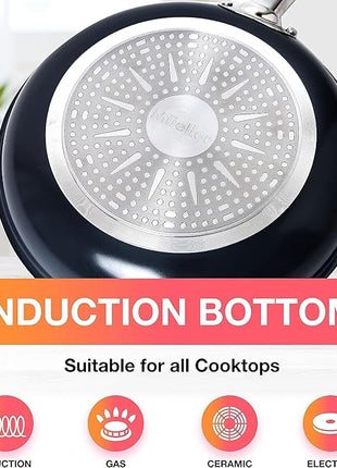 Mueller UltraClad Sapphire Pots and Pans Set Nonstick, 14 Piece Induction Cookware Sets, Aluminum Body, Includes Non Stick Deep Frying Pan, Sauce Pans for Cooking, Dutch Oven and More