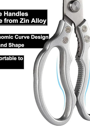 AWinjoy Heavy Duty Sharp Kitchen Scissors, Dishwasher Safe, Cooking Shears for Meat, Chicken, Fish, Poultry, Herb, Bread (Silver)