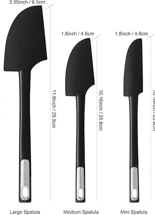 Premium Silicone Spatula Set, JXWING Flexible Heat Resistant Non-slip Handle Baking Cooking Rubber Spatulas, Black