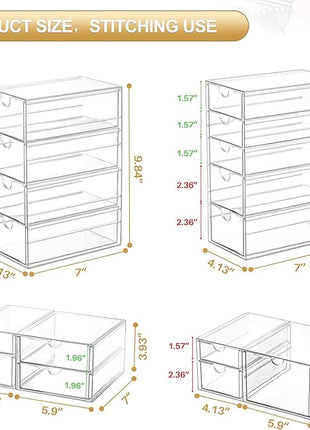 Makeup Organizer Storage With 16 Drawers, 4 Pcs Desktop Office Supplies, Desk Organizers, Clear Accessories, Dustproof Storage Drawer and for Make Up, Jewelry, Pen, Stationary