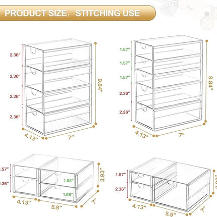 Makeup Organizer Storage With 16 Drawers, 4 Pcs Desktop Office Supplies, Desk Organizers, Clear Accessories, Dustproof Storage Drawer and for Make Up, Jewelry, Pen, Stationary
