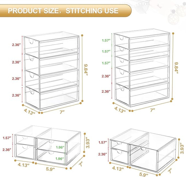 Makeup Organizer Storage With 16 Drawers, 4 Pcs Desktop Office Supplies, Desk Organizers, Clear Accessories, Dustproof Storage Drawer and for Make Up, Jewelry, Pen, Stationary