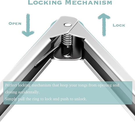 9-Inch & 12-Inch Cooking Tongs, Premium Silicone Set of 2 BPA Free Non-Stick Stainless Steel BBQ Grilling Locking Food Tong, Aqua Sky