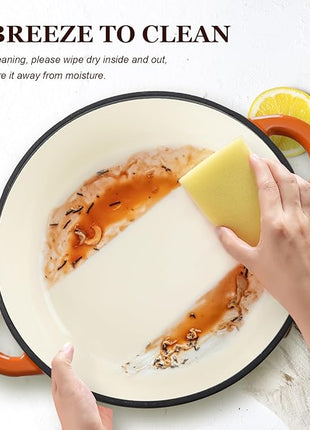 Overmont Enameled Cast Iron Dutch Oven - 4.5QT Pot with Lid Cookbook & Cotton Potholders - Heavy-Duty Cookware for Braising, Stews, Roasting, Bread Baking orange