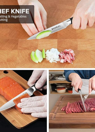 MOSFiATA 5” Chef Knife and 3.5" Fruit Knife Set with Knife Sheath, German High Carbon Stainless Steel EN.4116 with Micarta Handle and Gift Box for Vegetable and Fruit Cutting