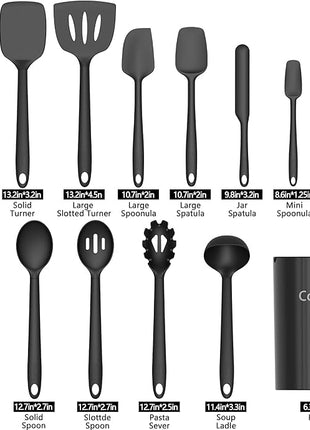 Coukre Silicone Kitchen Cooking Utensils Set with Holder – Heat-Resistant, Food-Grade Kitchen Tools, Spatula, Spoon & Gadgets for Non-Stick Pans, Dishwasher Safe (14, PureBlack)