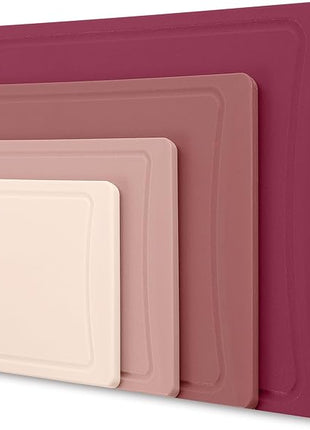 COOK WITH COLOR Non-Slip Cutting Board Set – Kitchen Essentials with Easy Grip Handle for Meat, Veggies, and Fruits, 4 Cutting Boards, Rose