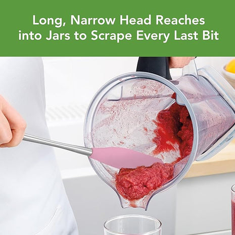 Tovolo Jar Spatula Silicone Long Stainless Steel Handle Scraper Spatula Pink Sorbet, Jar Scraper Heat Resistant Dishwasher Safe BPA Free Kitchen Utensil for Scraping Spreading Jelly Peanut Butter