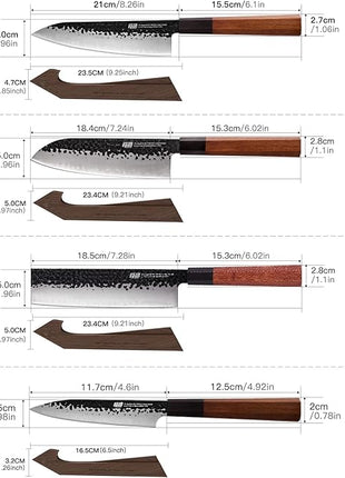 FINDKING Chefs Knives Set and Edge Guards, High Carbon Steel Kitchen Knives, Walnut Knife Holders, for Home Kitchen, Meat, Fruits, Vegetables, Dynasty Series, 8PCS