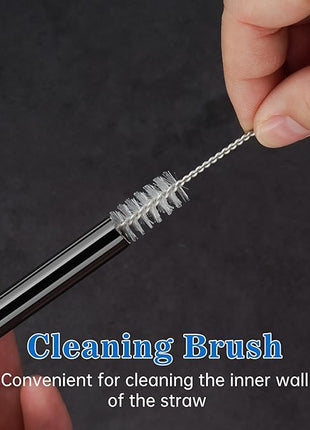 Tomorotec 11 Inch Stainless Steel Reusable Drinking Straws 14PCS & 2 Cleaning Brushes Set with Curved & Straight Designs, Compatible with 30oz Stanley Tumblers, Dishwasher Safe, BPA-Free (Black)