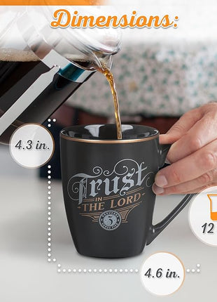 Christian Art Gifts Inspirational Ceramic Coffee & Tea Mug for Men & Women: Trust in the Lord Encouraging Bible Verse Proverb, Sturdy Lead & Cadmium-free Non-toxic Drinkware, Matte Black & Gold, 12 oz
